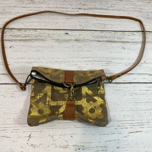 Mona B Tan and gold crossbody